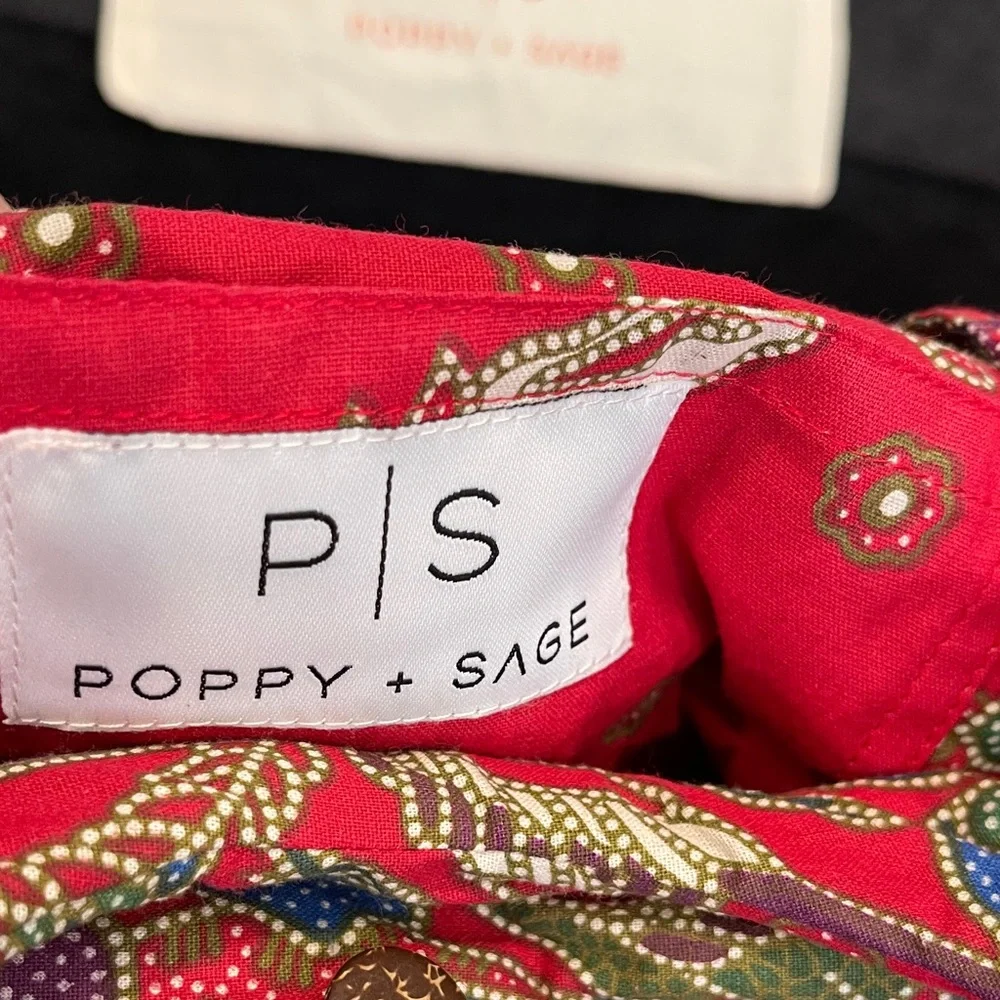 NWOT...Poppy ➕ Sage Red Floral Woven Handle Tote & Base - Picture 6 of 8